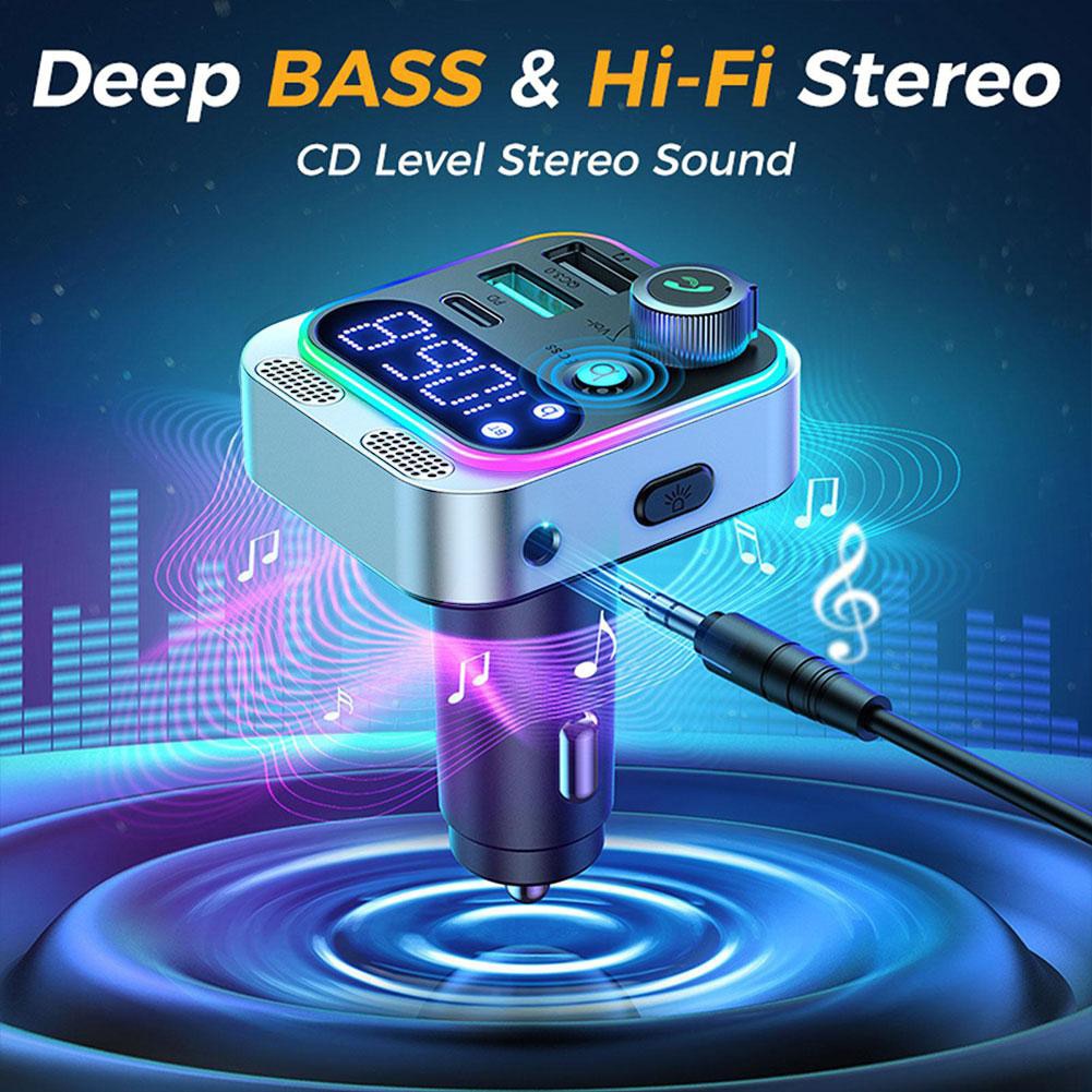 Bluetooth-compatible 5.0 FM Transmitter Adapter Deep Bass Sound Car Wireless Transmitter