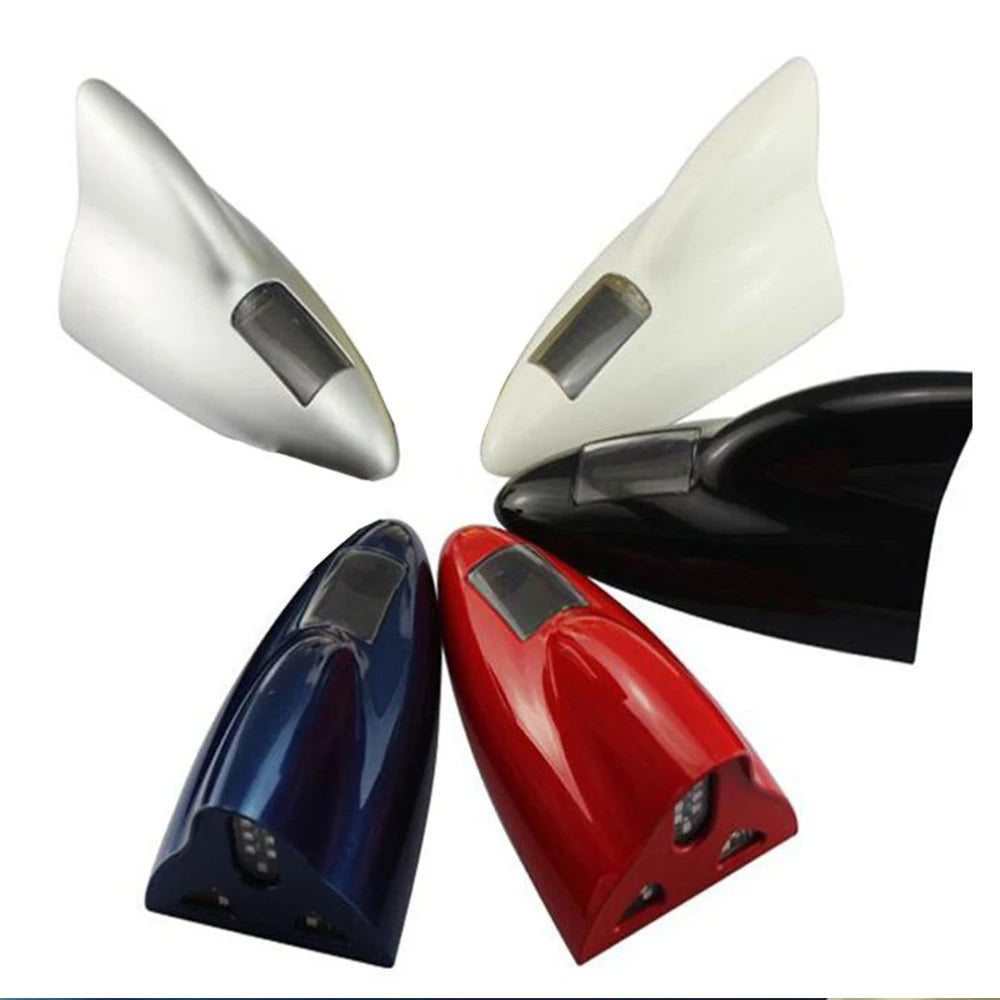 Car Solar LED Anti Collision Light Warning Lights Universal Shark Fin Antenna Light Automobile Modeling Decorating Accessories