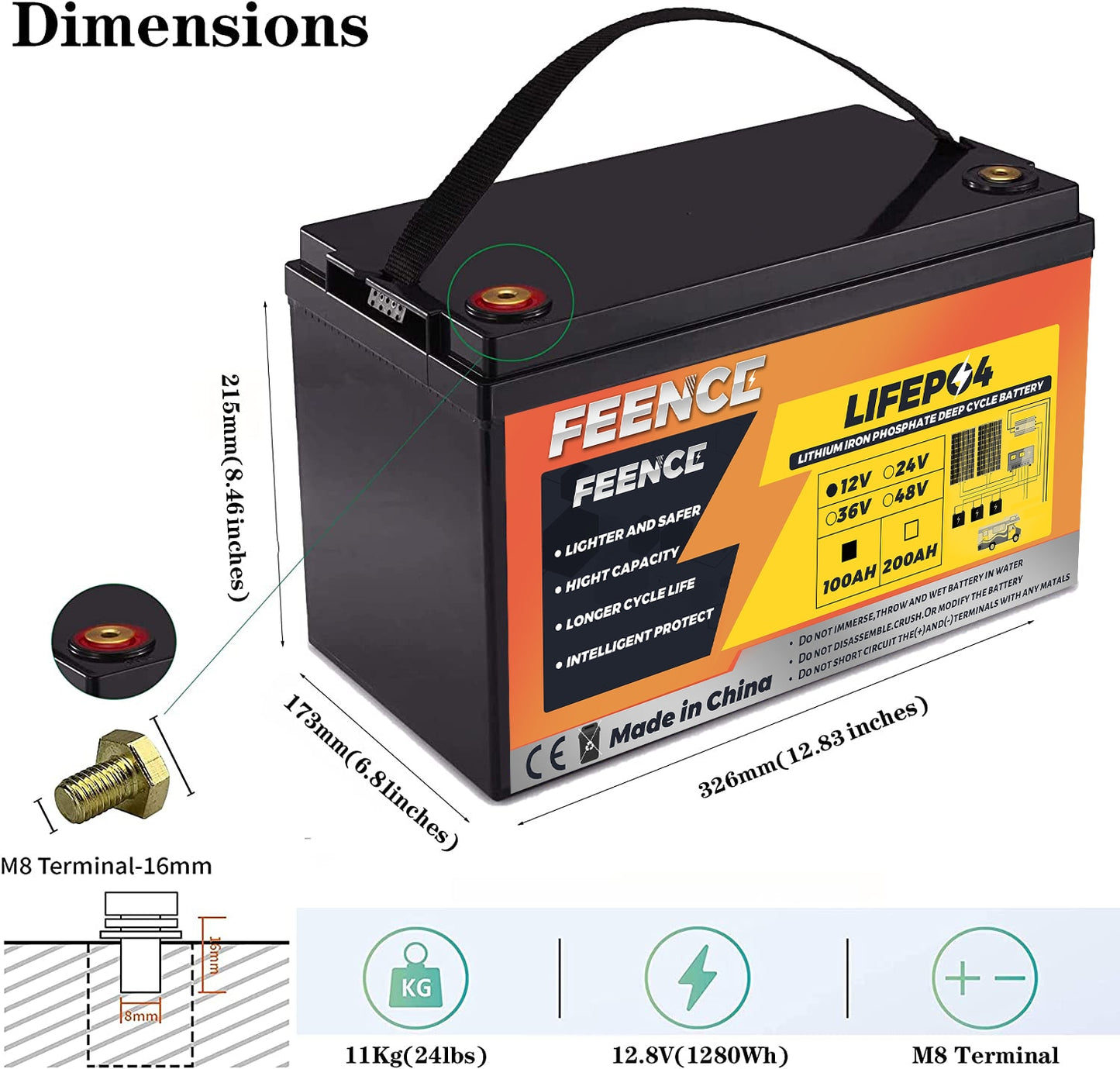 New 100Amp Hour Lithium Iron Phosphate Battery.