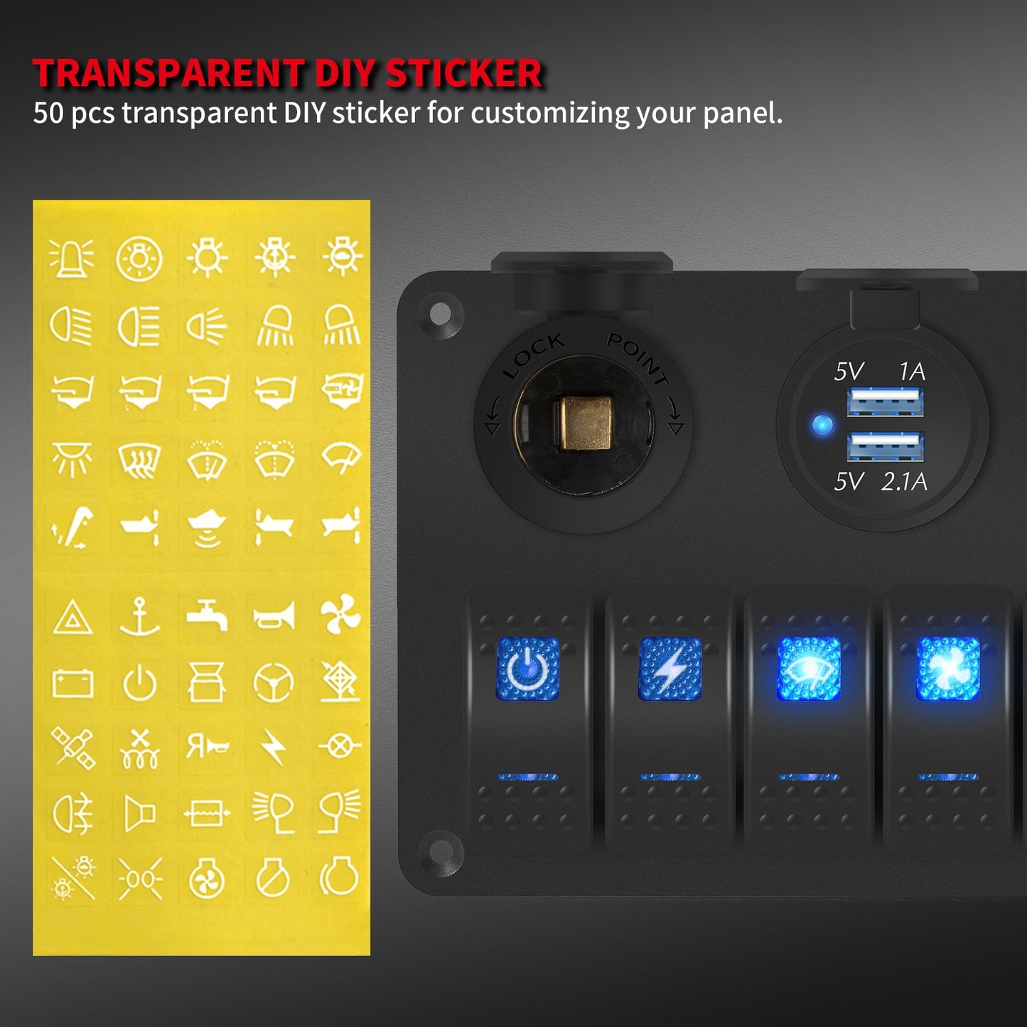 Waterproof Switch Panel, 6 Gang 12Volt Rocker Switch Panel .