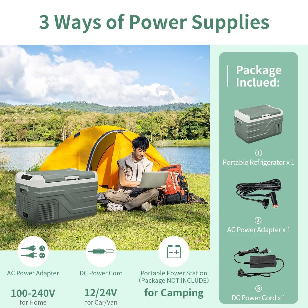 NL 25L, 35L, 45L Car Refrigerator with 12V Compressor - 12/24V DC and 100 - 240V AC Portable Cooler for Camping and Travel