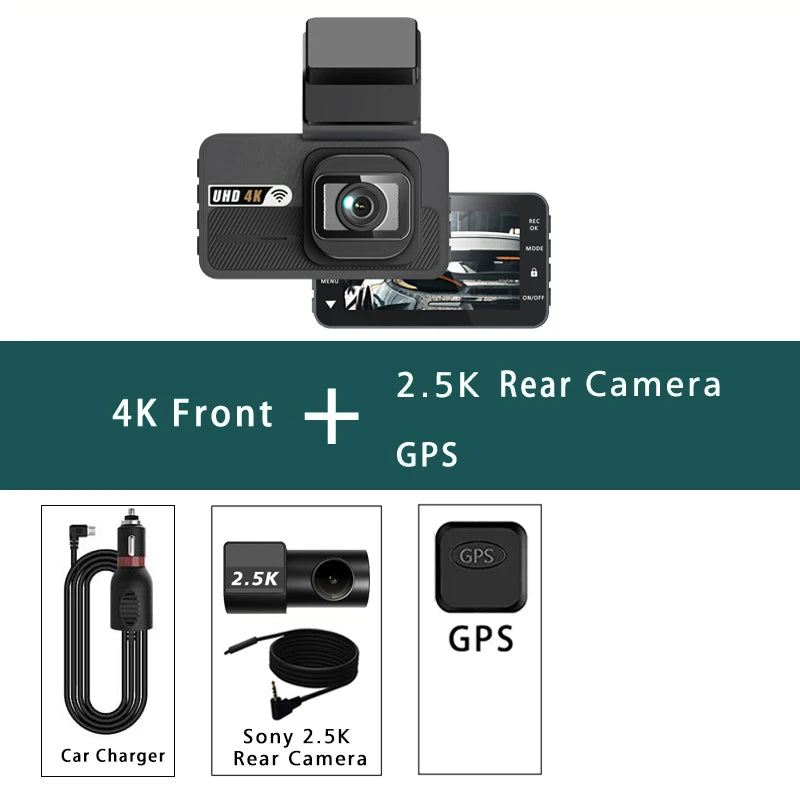 Dash Cam UHD 3840*2160P 4K + 2.5K Dual Lens Car DVR with ADAS 5G WiFi GPS Black Box Video Drive Recorder WDR/HDR Night Vision