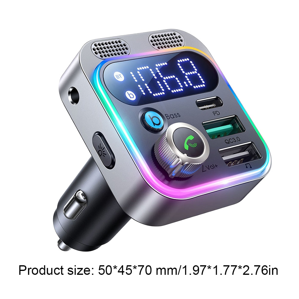 Bluetooth-compatible 5.0 FM Transmitter Adapter Deep Bass Sound Car Wireless Transmitter