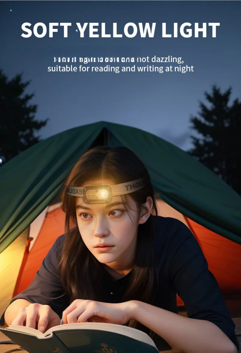 Black ABS Plastic LED Headlight 700mAh USB Rechargeable 3 Light Sources Outdoor Night Run Cycling Headlamp with Intelligent Sensing