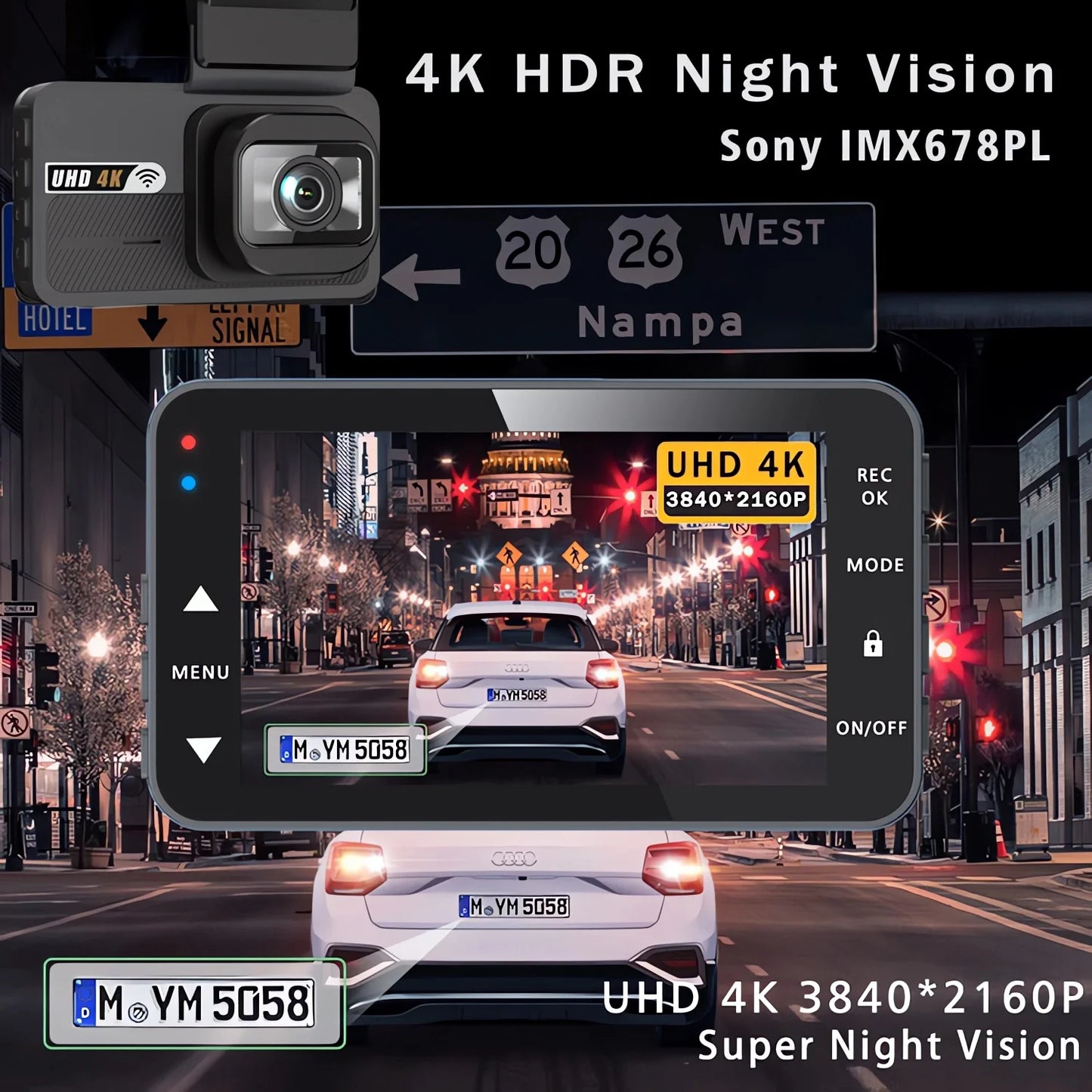 Dash Cam UHD 3840*2160P 4K + 2.5K Dual Lens Car DVR with ADAS 5G WiFi GPS Black Box Video Drive Recorder WDR/HDR Night Vision