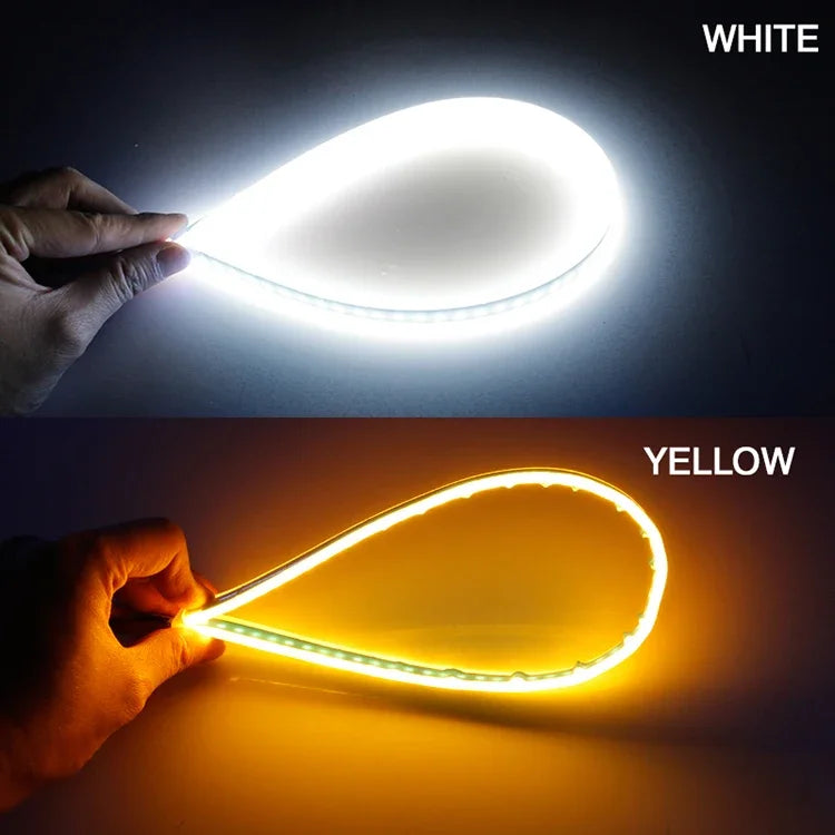 2pcs Car LED DRL Daytime Night Running Light Waterproof Flexible Universal Car Flowing Turning Signal Light Brake LED Strip Lamp