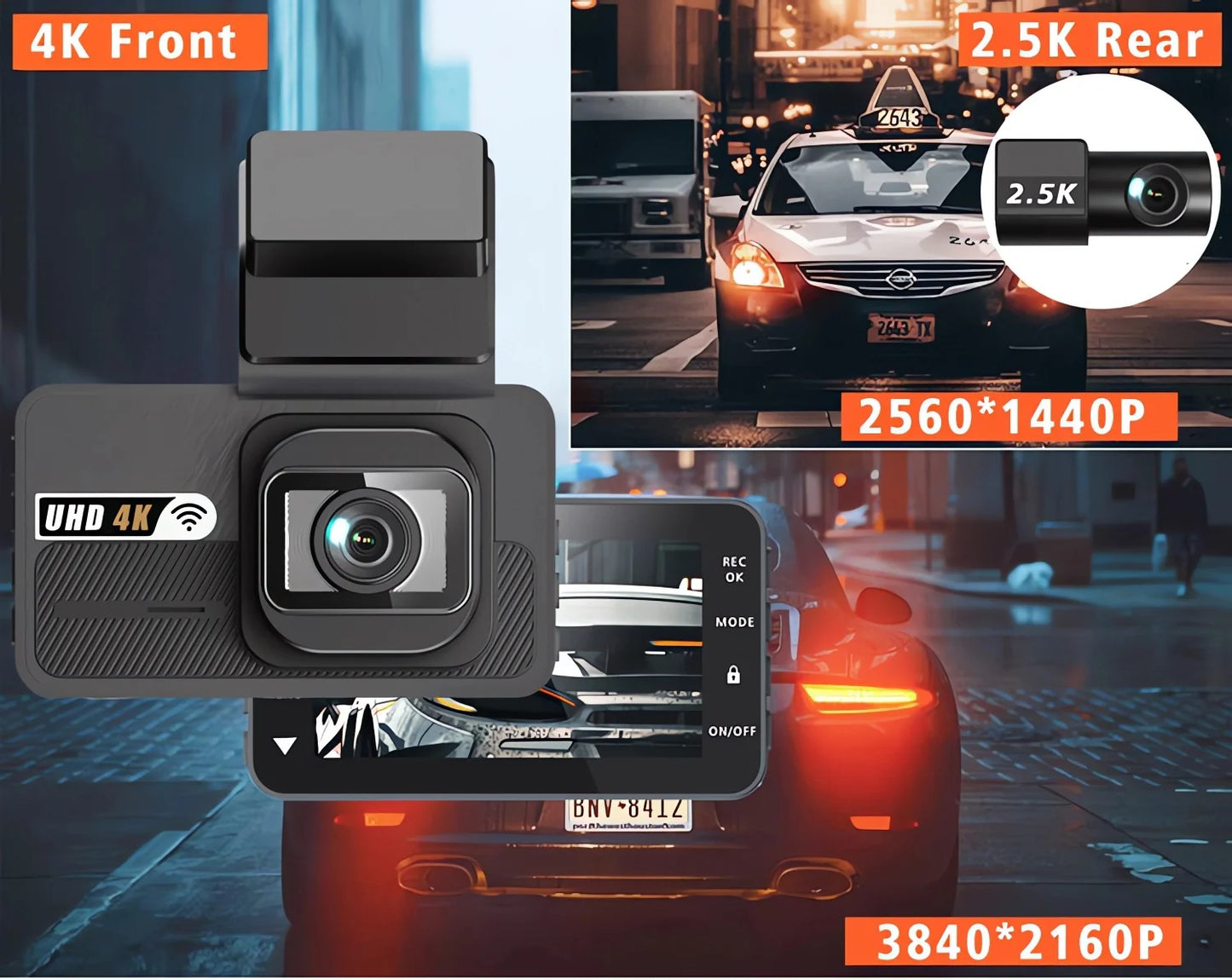 Dash Cam UHD 3840*2160P 4K + 2.5K Dual Lens Car DVR with ADAS 5G WiFi GPS Black Box Video Drive Recorder WDR/HDR Night Vision