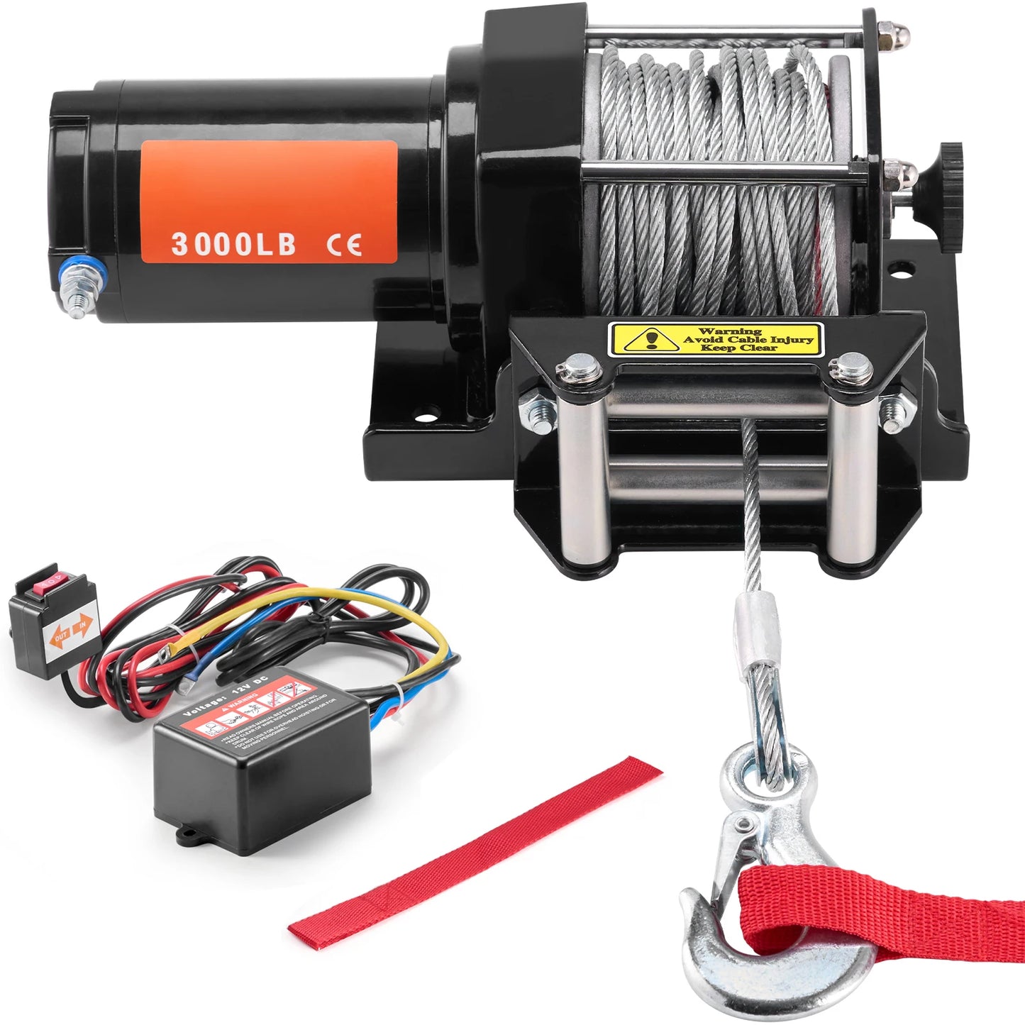 SucceBuy 3000lbs ATV/UTV Electric Winch 12V DC Steel Rope Winch with 39ft Cable Roller Wired Remote Control for Towing Off-Road