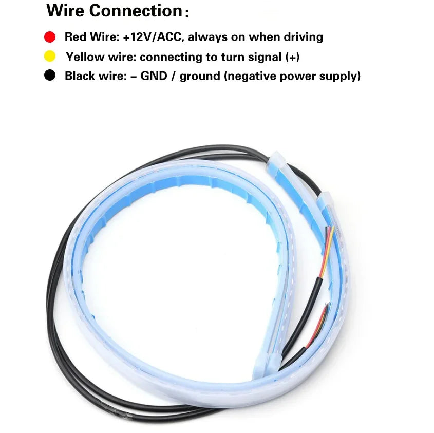 2pcs Car LED DRL Daytime Night Running Light Waterproof Flexible Universal Car Flowing Turning Signal Light Brake LED Strip Lamp