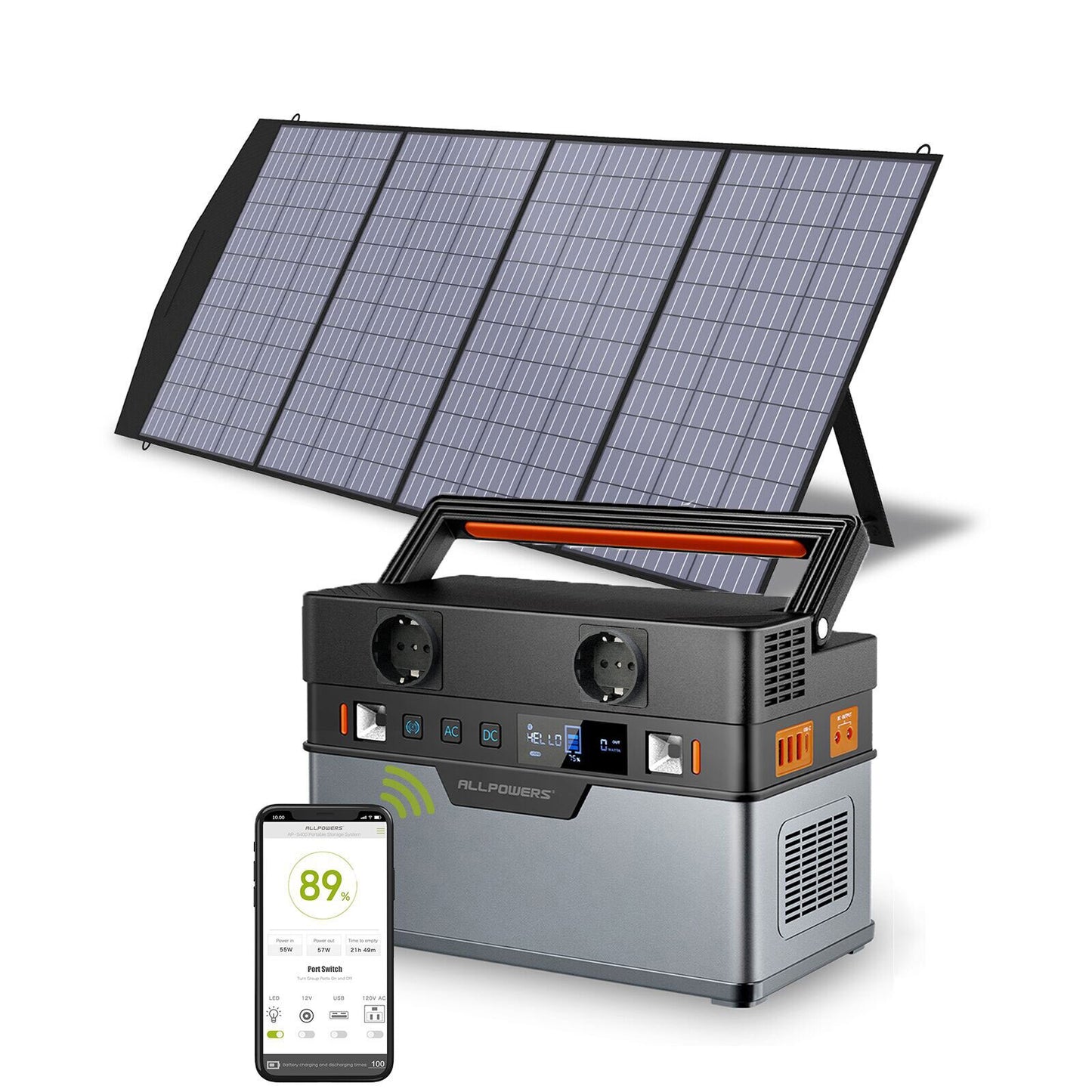 ALLPOWERS Portable Power Station Solar Generator, 110V/220V Pure Sine Wave AC Outlet With 18V Solar Panel