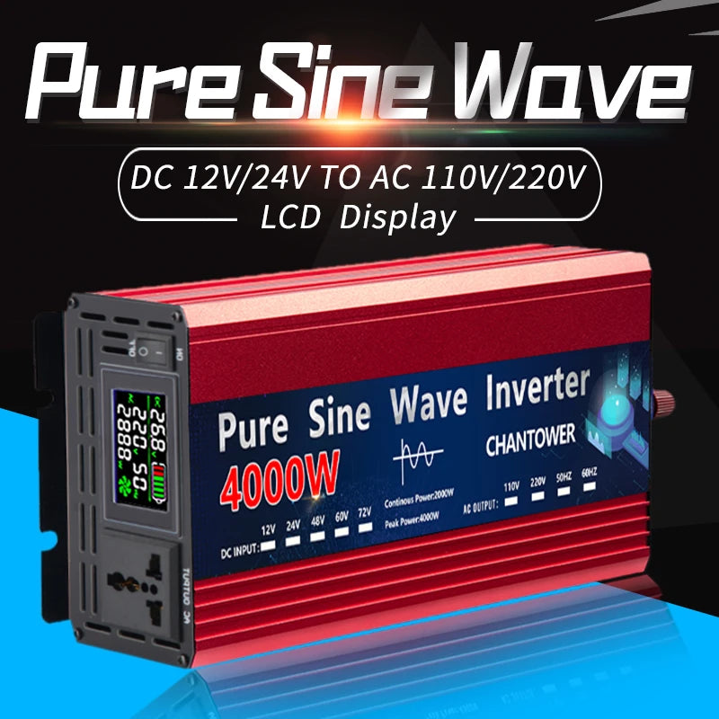 Pure Sine Wave Inverter 12Volt To AC 110v/220v Pure Sine Wave Power Supply Voltage Converter for Car, Solar Inverter
220V 2000W 3000W 4000W DC 12v/24v