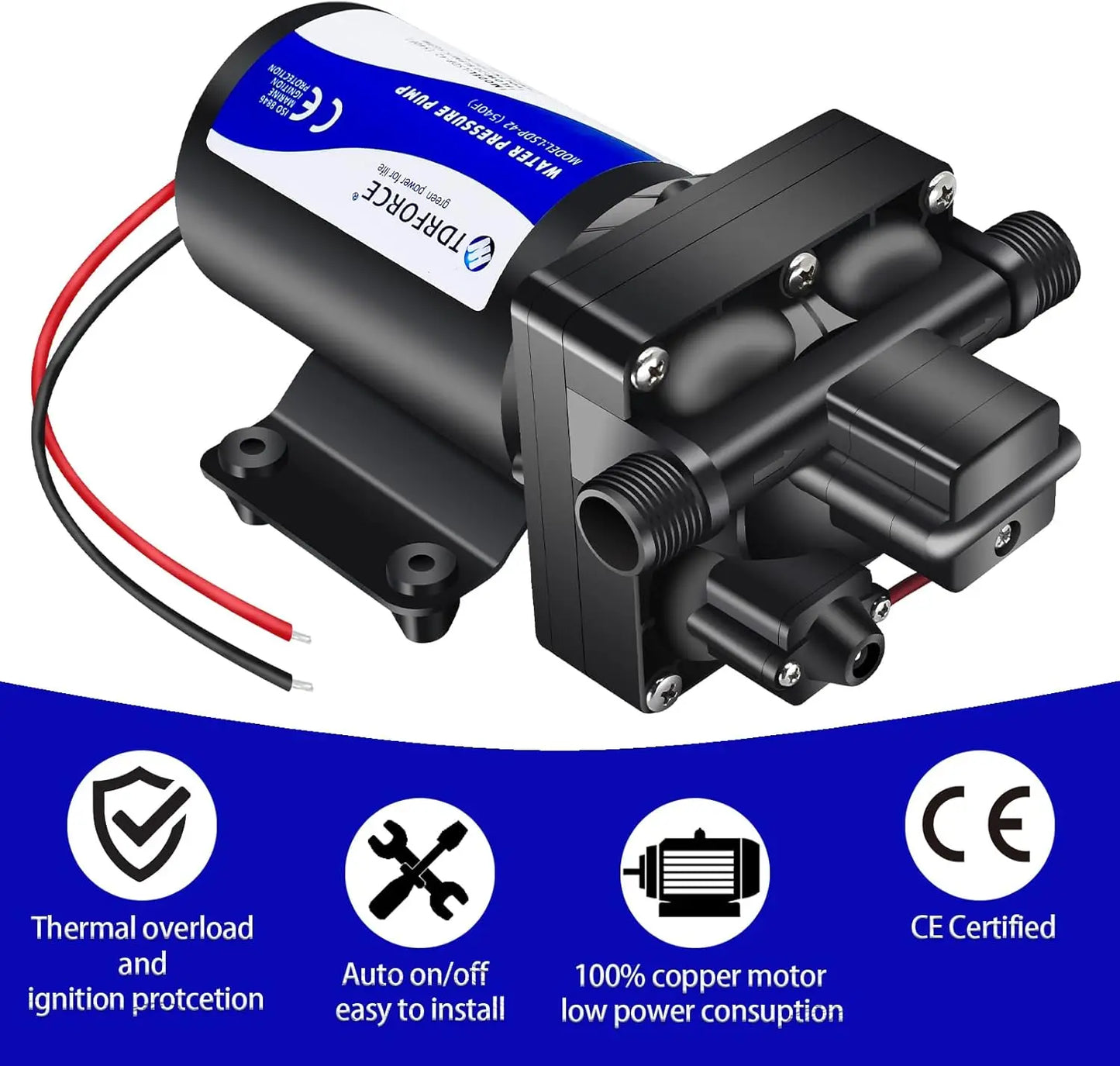 12V DC RV Fresh Water Pump 5 GPM Pressure Increase Booster 70 PSI Transfer Pump Self Priming on Demand Water Diaphragm Pump