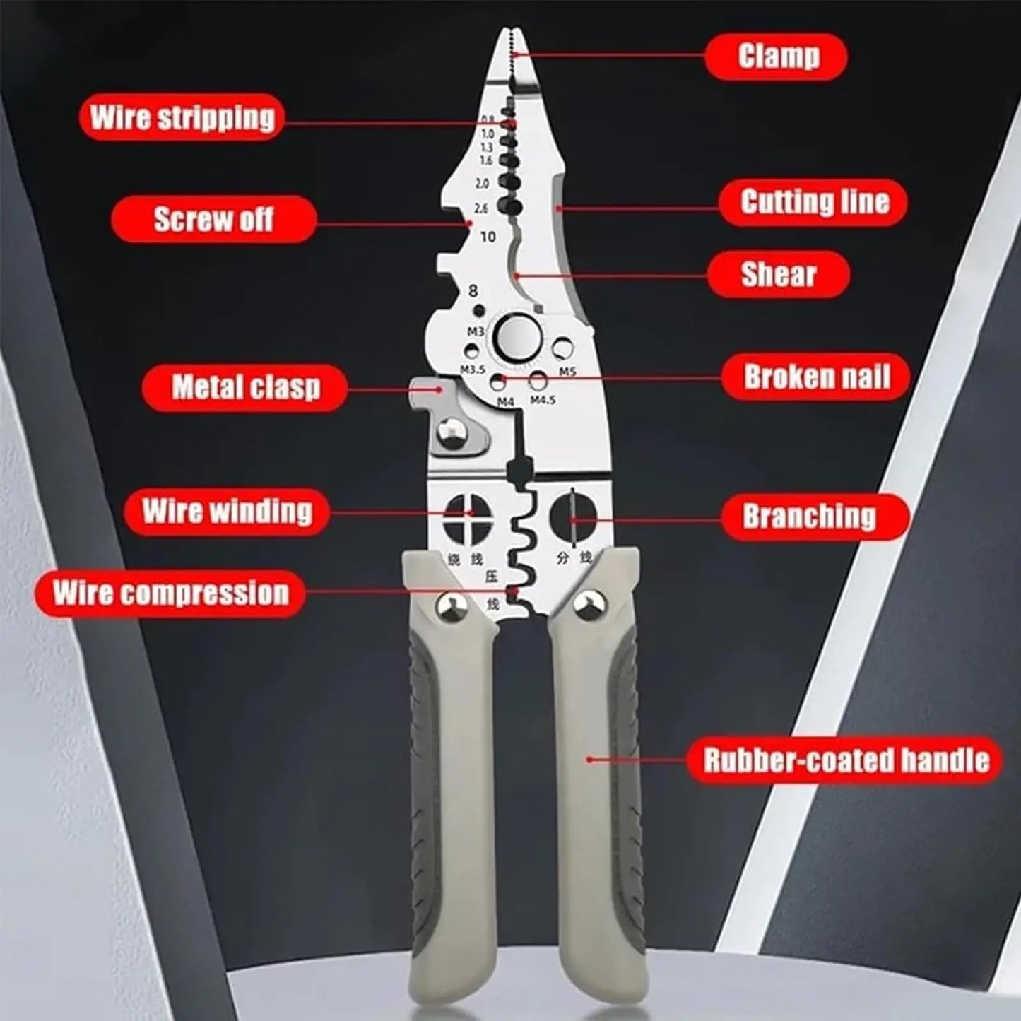 Multifunctional Electrician Pliers, 6-in-1 Wire Stripper Separator, Cutting and Crimping Tool for Cable Repair and Installation