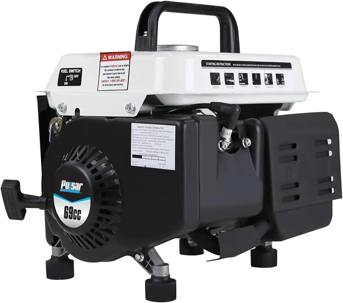 Gas-Powered Portable Generator, 1200 Watts PG1202SA Black/White, Carrying Handle,