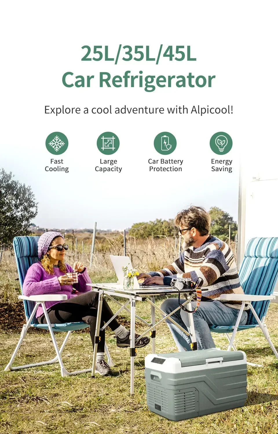 NL 25L, 35L, 45L Car Refrigerator with 12V Compressor - 12/24V DC and 100 - 240V AC Portable Cooler for Camping and Travel