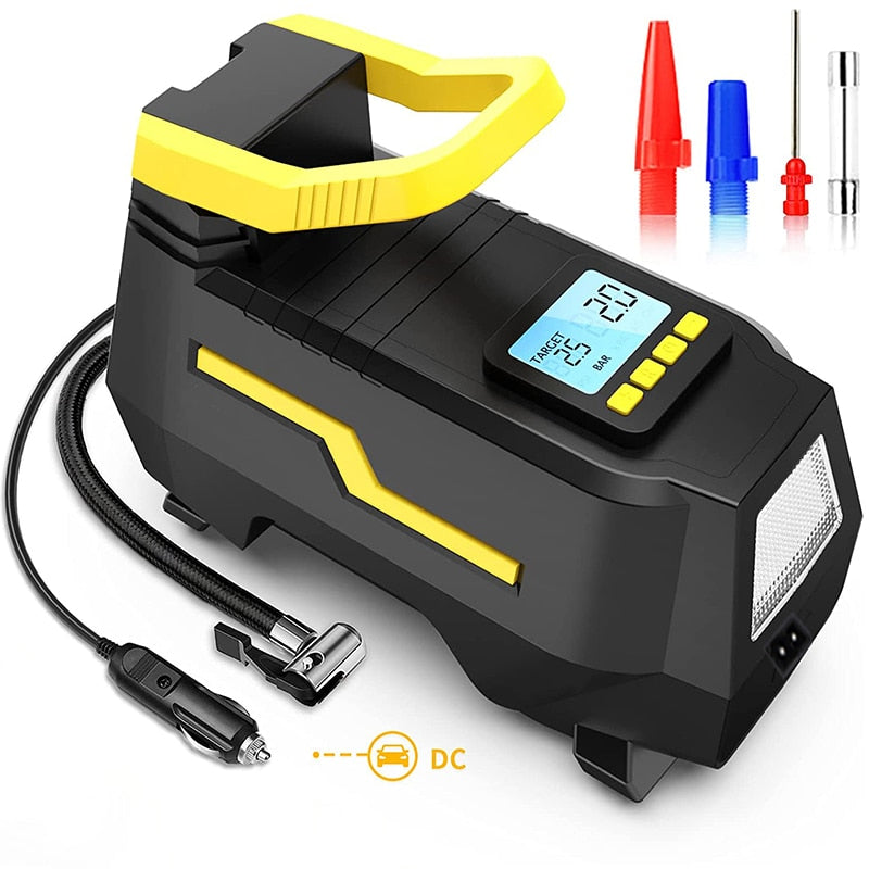 Car Tire Inflator Air Compressor Dual Power 110V-230V AC/DC 12V Digital Portable Electric Air Pump