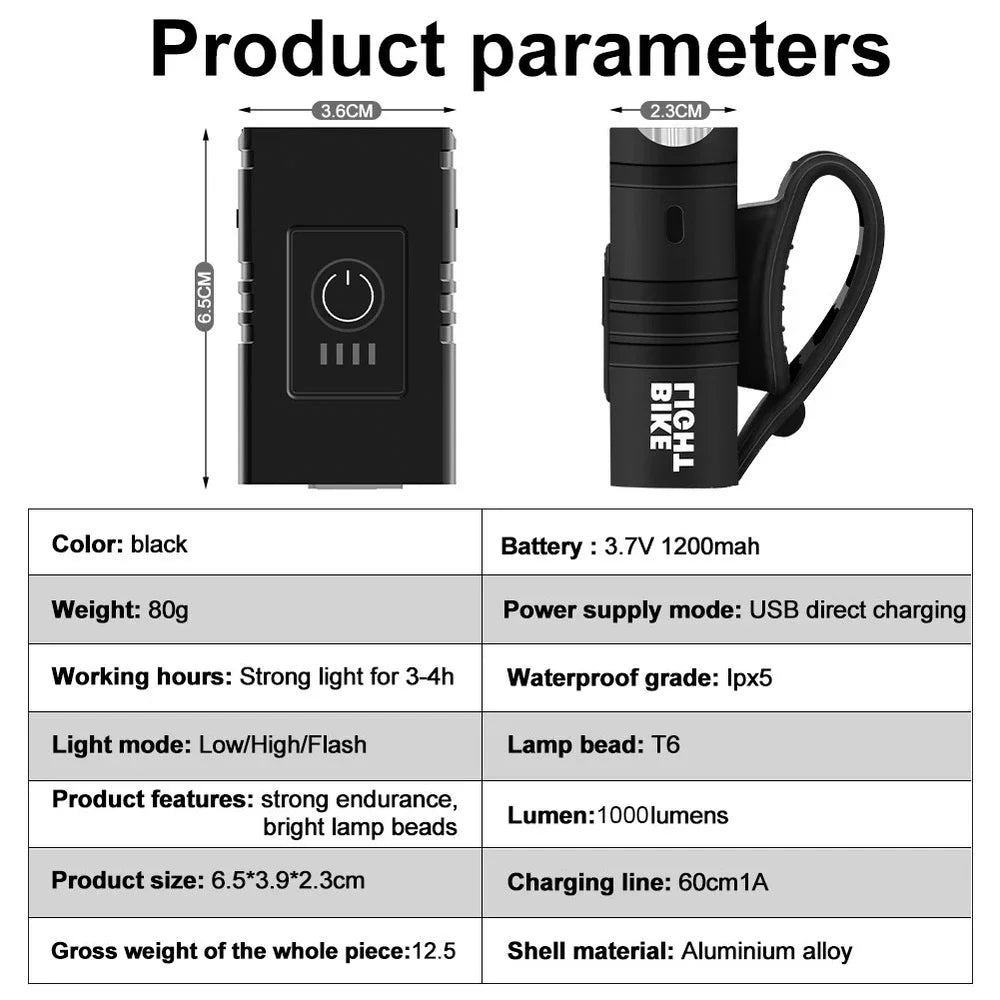 Front Bike Light USB Rechargeable Power Display Bicycle Led Light Waterproof Bicycle Headlight Flashlight Cycling Accessories