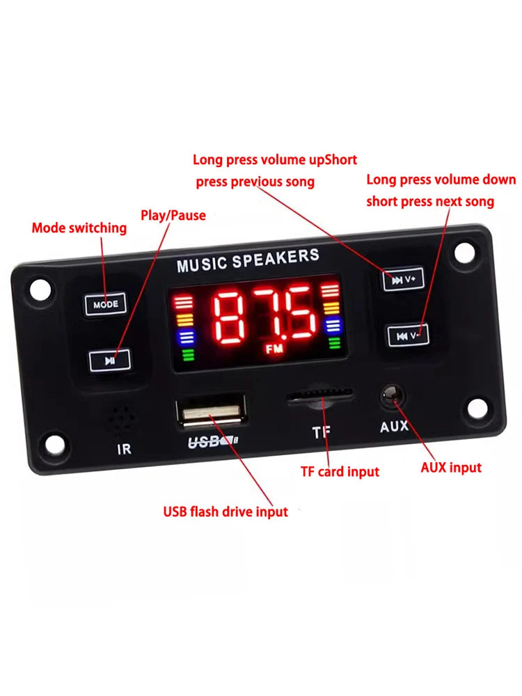 Car Audio Decoder Amplifier Board Stereo Amplifier USB TF FM Radio Module Bluetooth 12V WMA MP3 Player with remote control