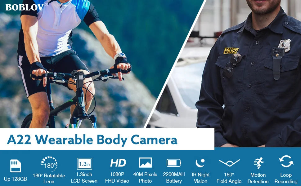 BOBLOV A22 Small Body Camera LCD Screen Cam IR Night Vision Body Camera 1080P Recording Motion Detection Cycling Bike Car Cam