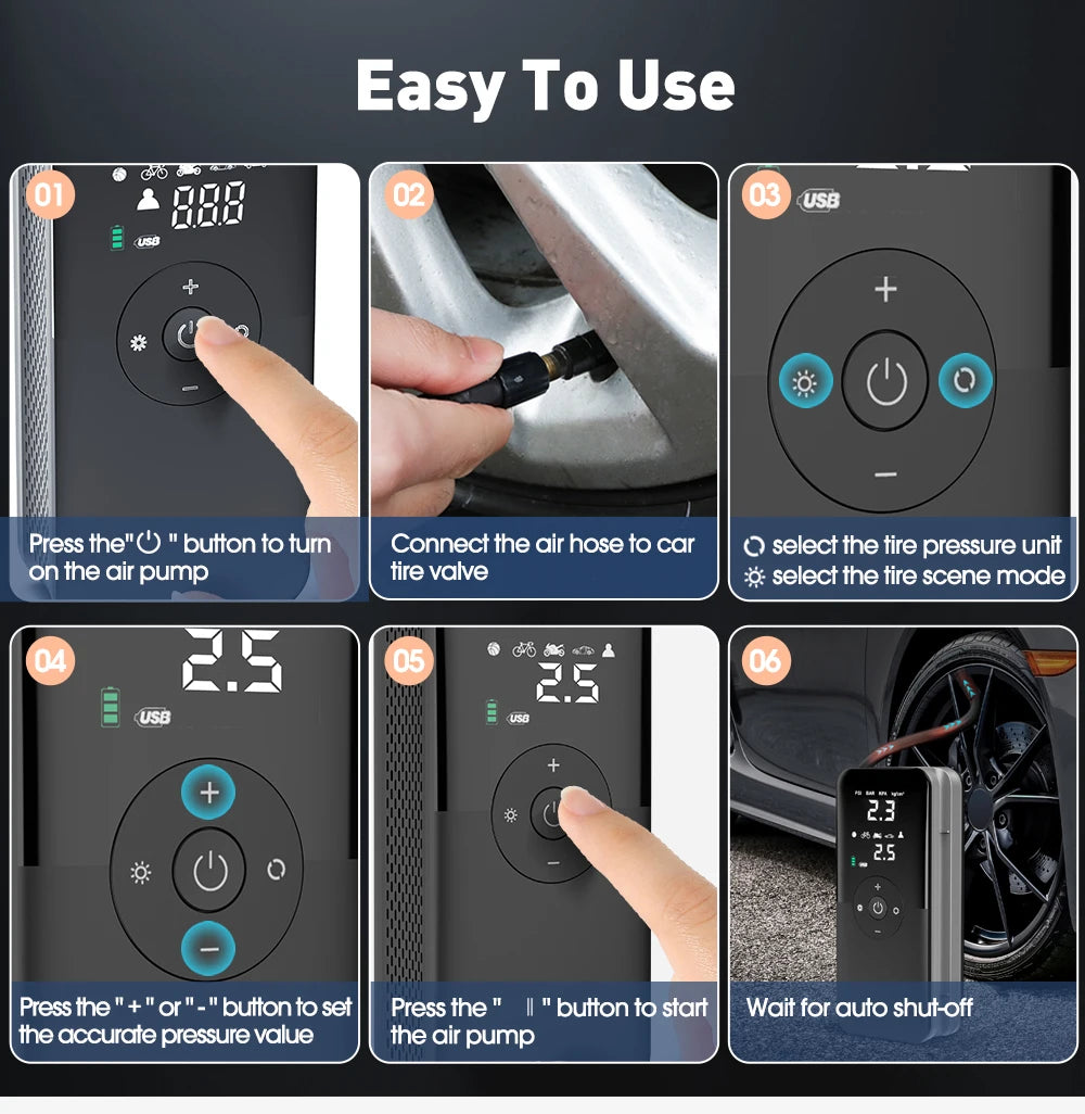 Rechargeable Air Pump Tire Inflator Portable Compressor