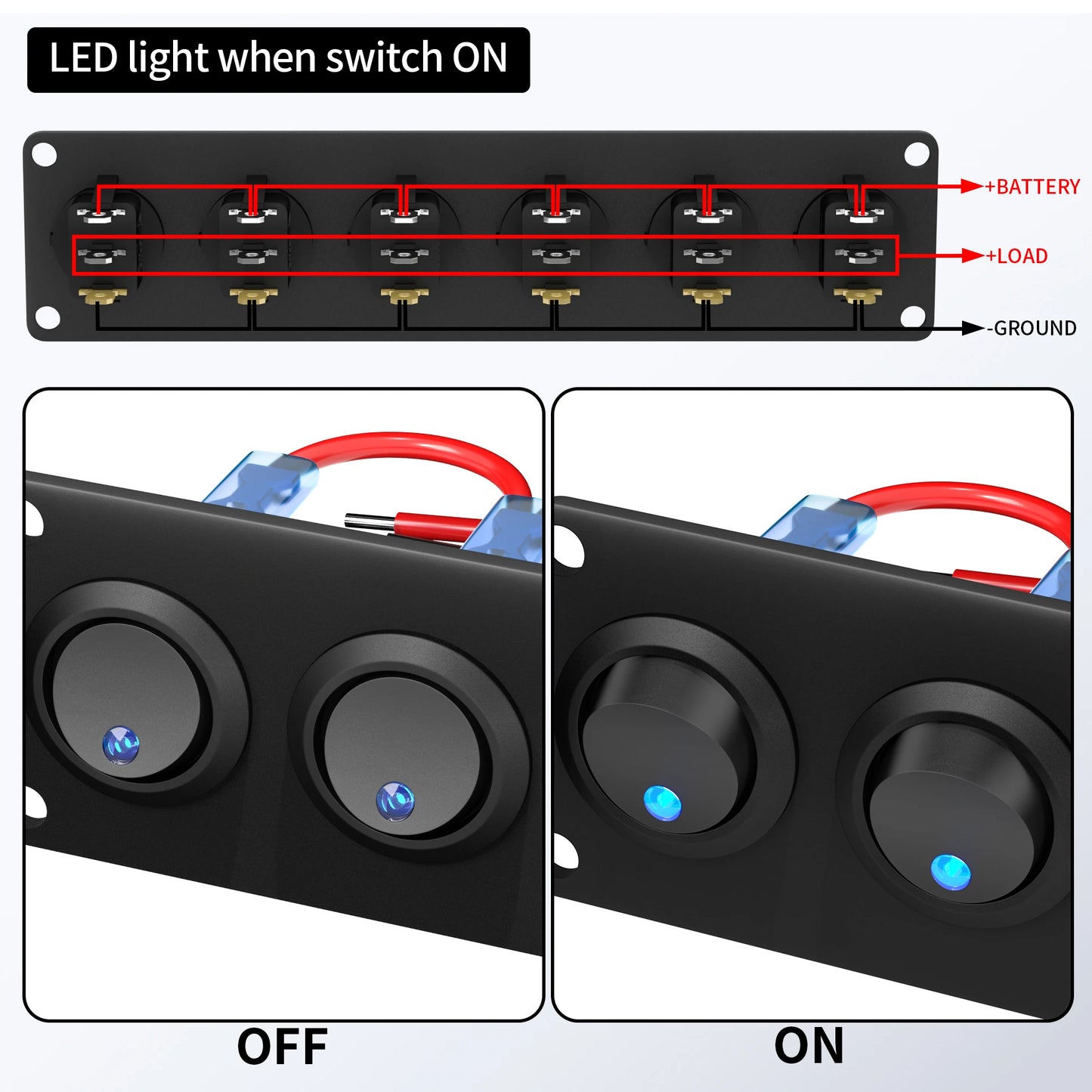 DaierTek 6 Gang Switch Panel 12V Rocker Toggle Switch Panel
12 VDC 20A 3 Pin SPST On-Off Switch for RV Car Truck Marine.