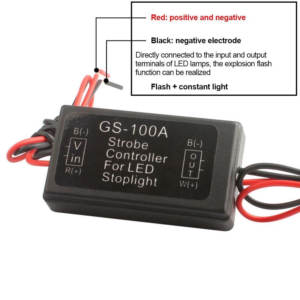 Brake Light Controller Flash Module for cars and motorcycles, GS-100A Strobe Controller Flasher Module for Car LED Brake Stop Light Lamp 12Volt