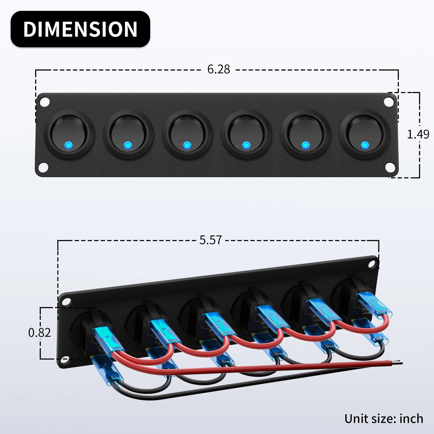 DaierTek 6 Gang Switch Panel 12V Rocker Toggle Switch Panel
12 VDC 20A 3 Pin SPST On-Off Switch for RV Car Truck Marine.