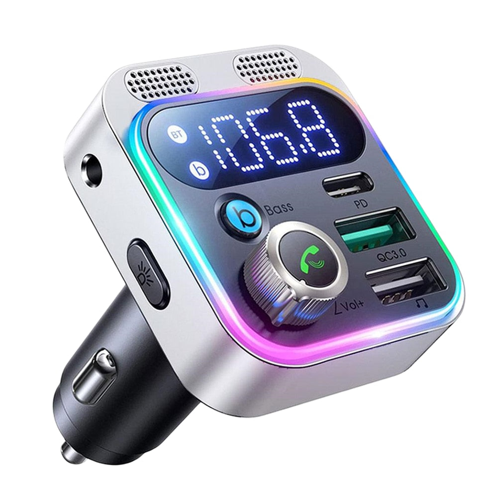 Bluetooth-compatible 5.0 FM Transmitter Adapter Deep Bass Sound Car Wireless Transmitter