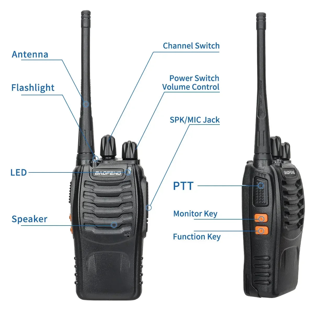 2/4PCS Baofeng BF-888S 12W Walkie Talkie Dual Band Portable Long Range Standby UHF 400-470MHz USB Ham Two Way Radio for Hunting