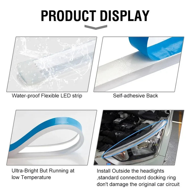 2pcs Car LED DRL Daytime Night Running Light Waterproof Flexible Universal Car Flowing Turning Signal Light Brake LED Strip Lamp
