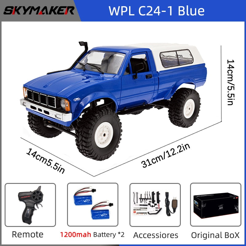 WPL C24-1 Full Scale RC Car 1:16 2.4G 4WD Rock Crawler Electric Buggy Climbing Truck LED Light On-road 1/16 For Kids Gifts Toys
