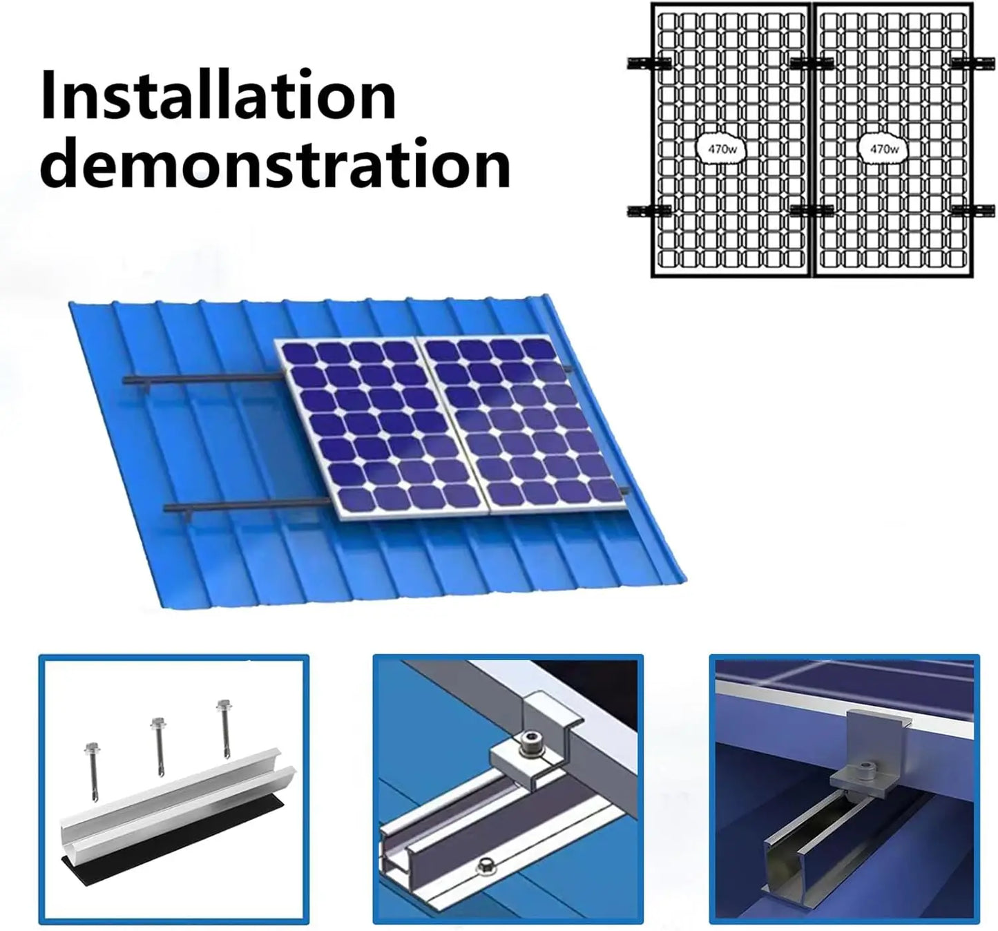 8Pcs/set Solar Photovoltaic Bracket, 12cm Solar Panel Mounting Rail, Aluminum Alloy Clamp For Roof Solar Module Solar Panel