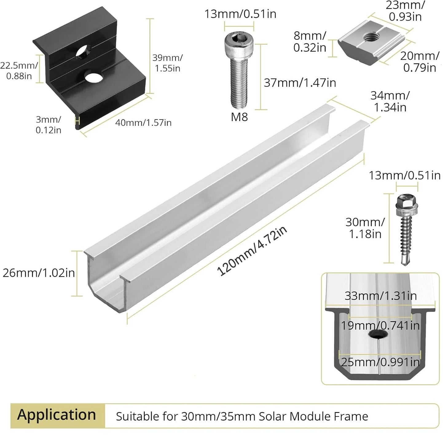 8Pcs/set Solar Photovoltaic Bracket, 12cm Solar Panel Mounting Rail, Aluminum Alloy Clamp For Roof Solar Module Solar Panel