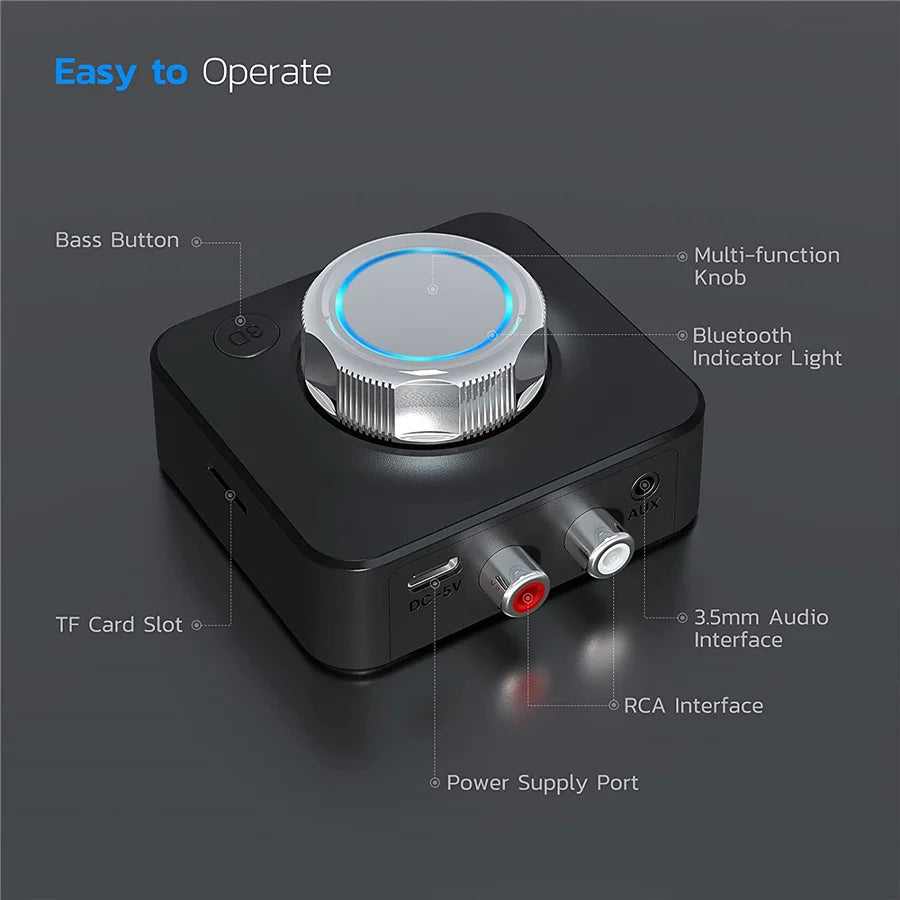 Bluetooth 5.0 Audio Receiver 3D Stereo Music Wireless Adapter TF Card R/L RCA 3.5mm AUX Jack For Car kit Wired Speaker Headphone