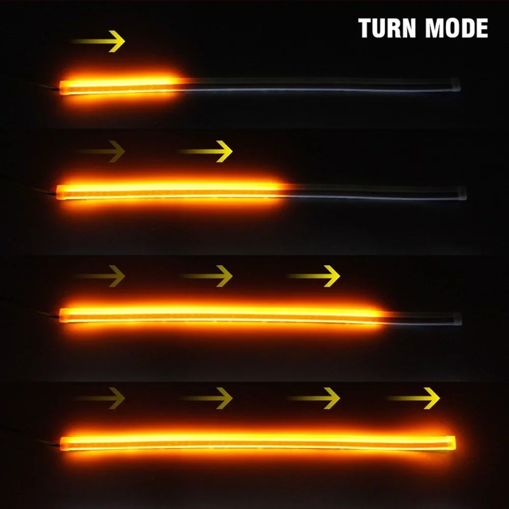 2pcs Car LED DRL Daytime Night Running Light Waterproof Flexible Universal Car Flowing Turning Signal Light Brake LED Strip Lamp