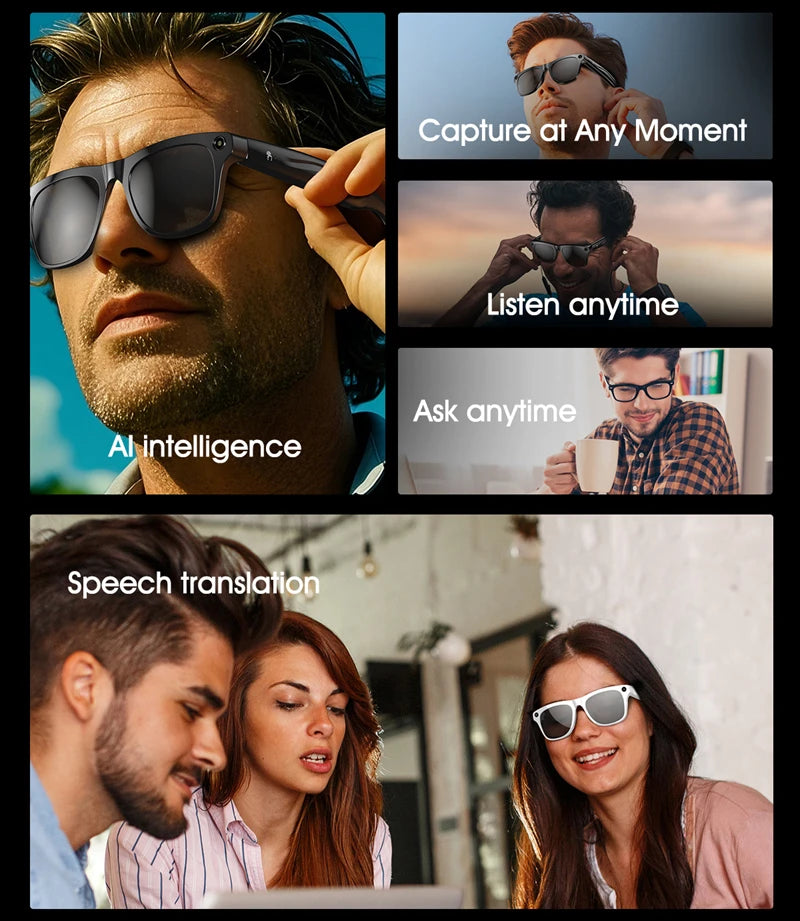 Xiaomi 6k HD Ai Smart Glasses Camera Wearable Mini Camera Bluetooth Call Voice Assistant Control Smart Sports Camera Glasses