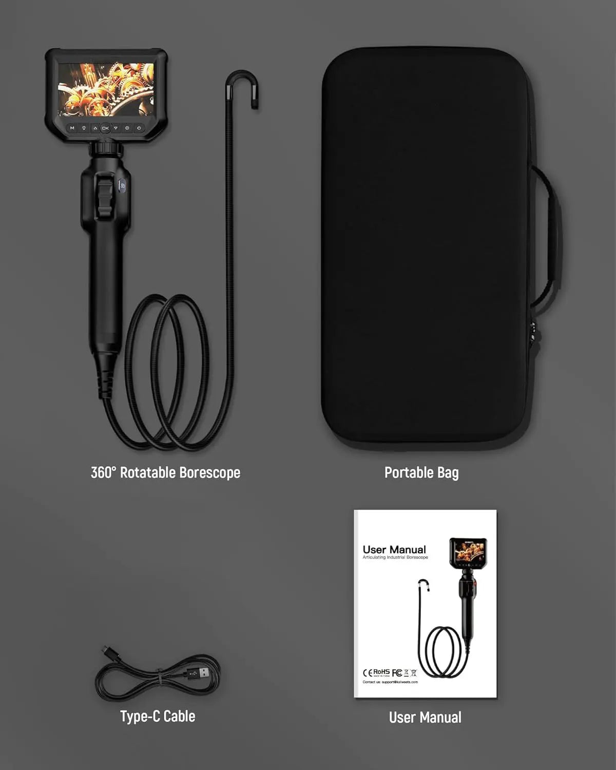 Two-Way Articulating Borescope Industrial Endoscope Camera with Light,1m Inspection Scope for Automotive and Aircraft Mechanics