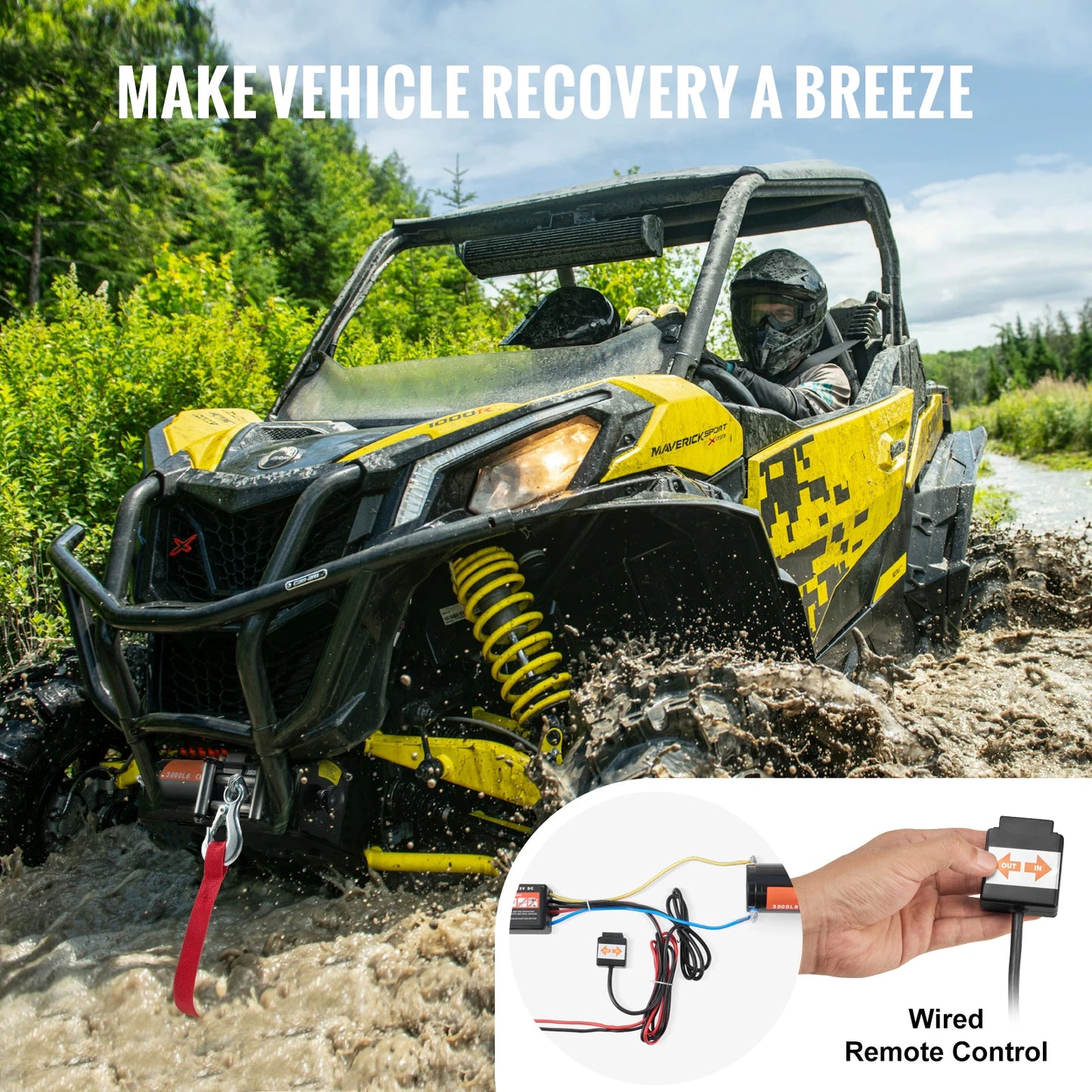 SucceBuy 3000lbs ATV/UTV Electric Winch 12V DC Steel Rope Winch with 39ft Cable Roller Wired Remote Control for Towing Off-Road