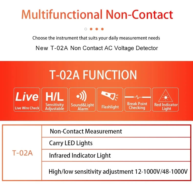 T-02A Non-Contact Voltage Detector Smart Breakpoint Finder Voltage Tester Pen 12-1000V Electrical Tools Voltage Indicator