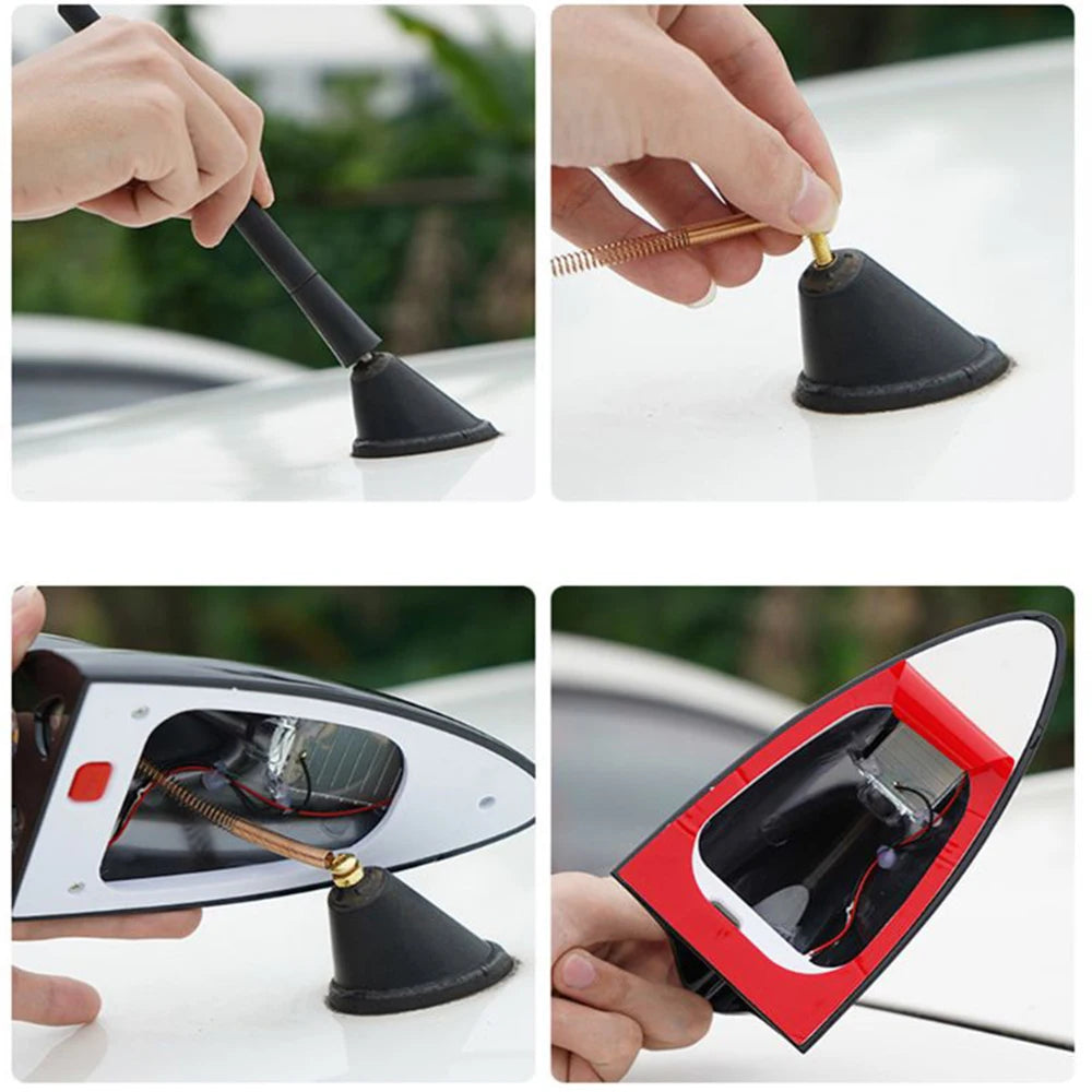 Car Solar LED Anti Collision Light Warning Lights Universal Shark Fin Antenna Light Automobile Modeling Decorating Accessories