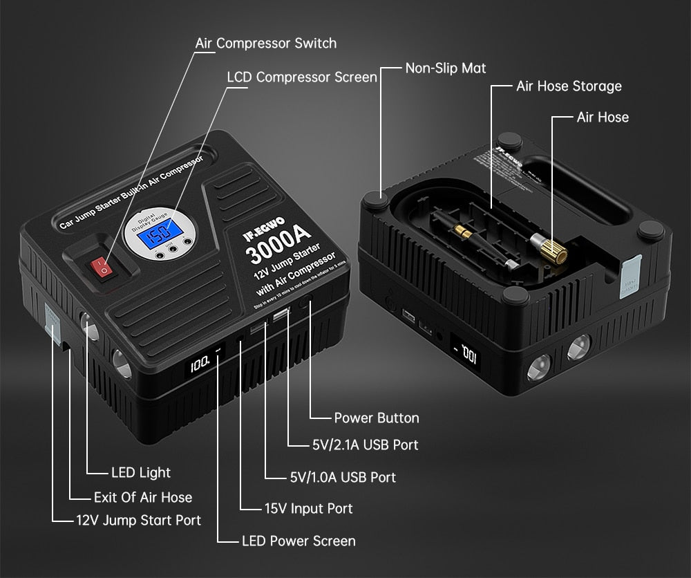 Car Jump Starter Powerful Air Compressor 12V Car Battery Starter Booster Starting Device