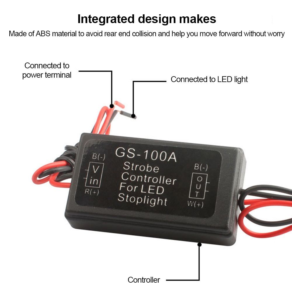 Brake Light Controller Flash Module for cars and motorcycles, GS-100A Strobe Controller Flasher Module for Car LED Brake Stop Light Lamp 12Volt