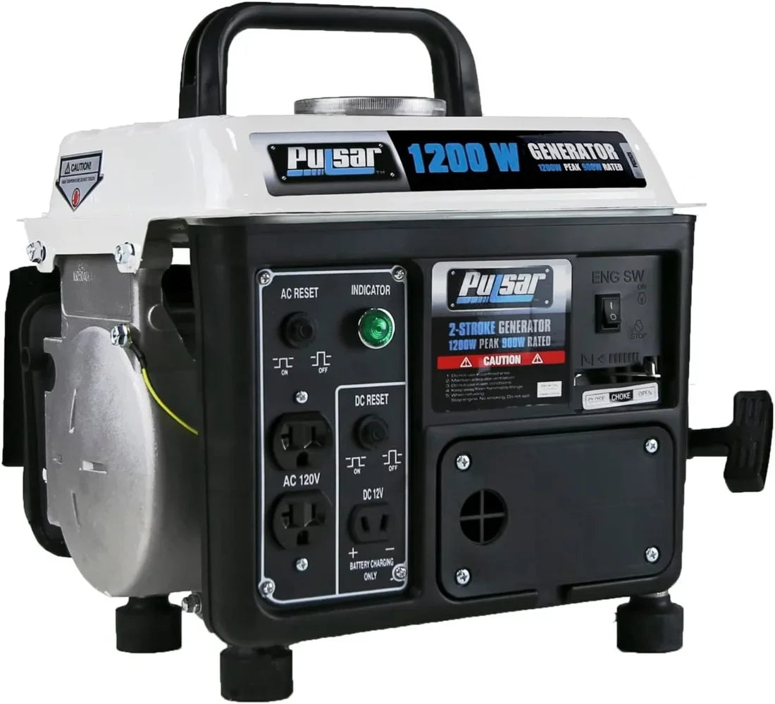 Gas-Powered Portable Generator, 1200 Watts PG1202SA Black/White, Carrying Handle,