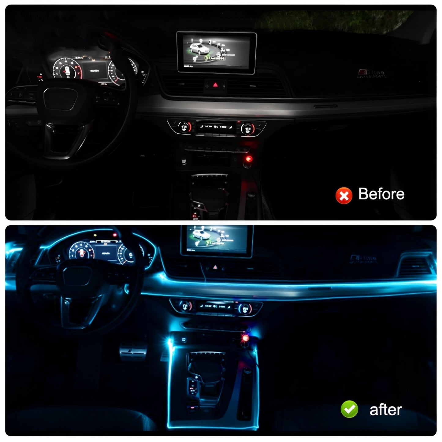 Car Interior LED Light Strip 4m Remote Control 7Color LED RGB Light