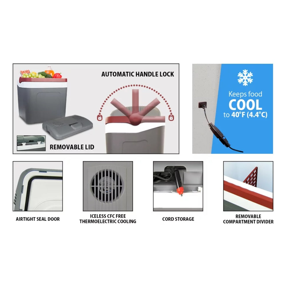 Iceless Electric Cooler 12V 24V / 26 Qt. Portable Ice Chest Fridge