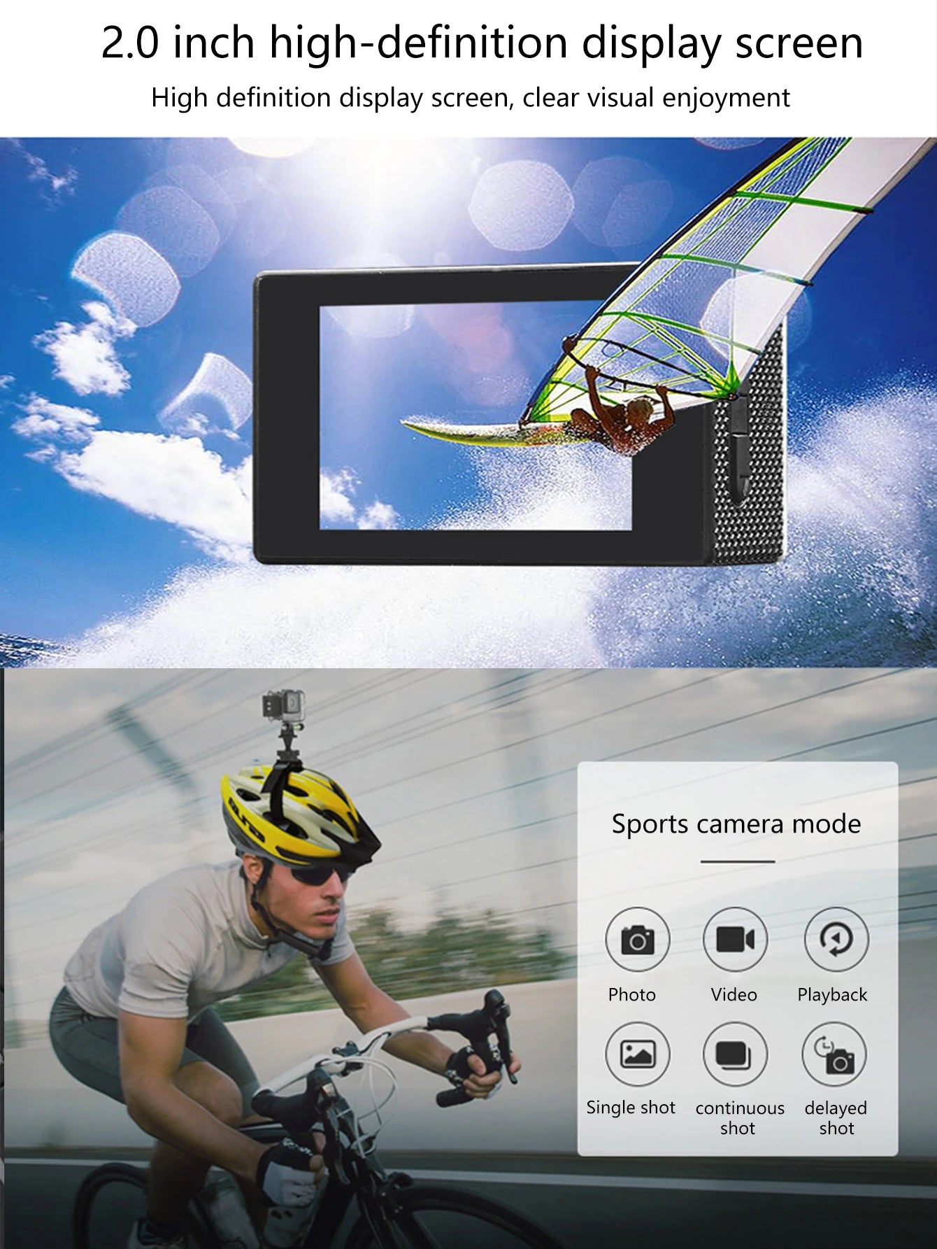 T-WOLF Outdoor Sports Waterproof Camera 1080P HD Mini DV Panoramic 2 Inch Screen Diving Bike Car Recorder for Business