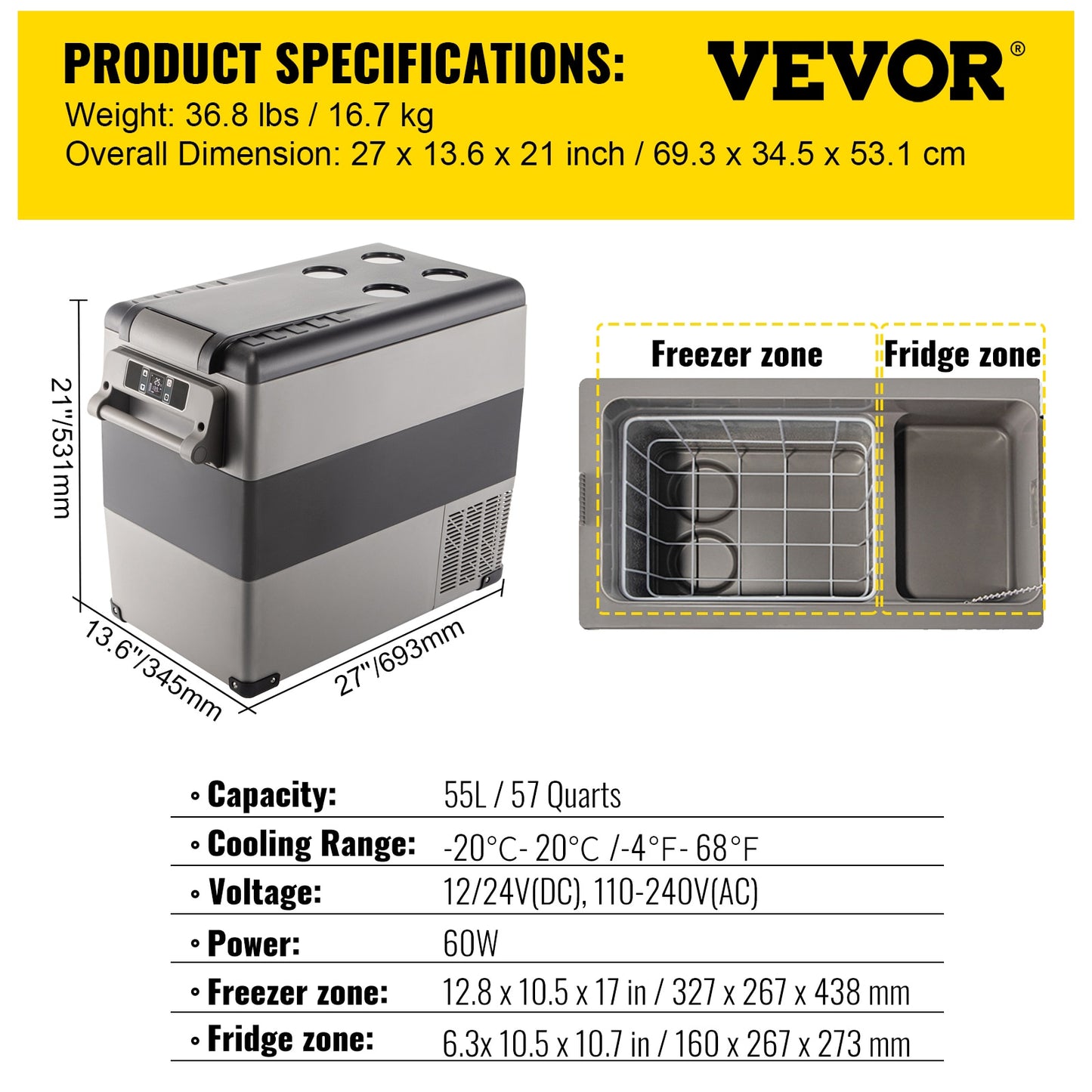 Car Refrigerator Mini Fridge Freezer Portable Compressor Cooler 12/24V DC 110-240V Ice Box