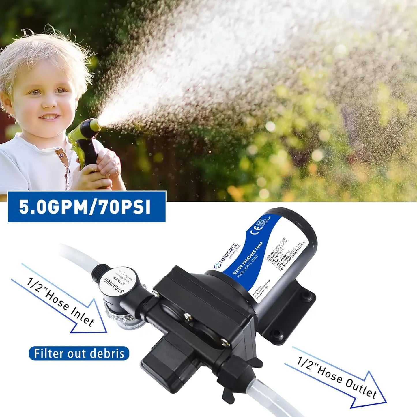12V DC RV Fresh Water Pump 5 GPM Pressure Increase Booster 70 PSI Transfer Pump Self Priming on Demand Water Diaphragm Pump