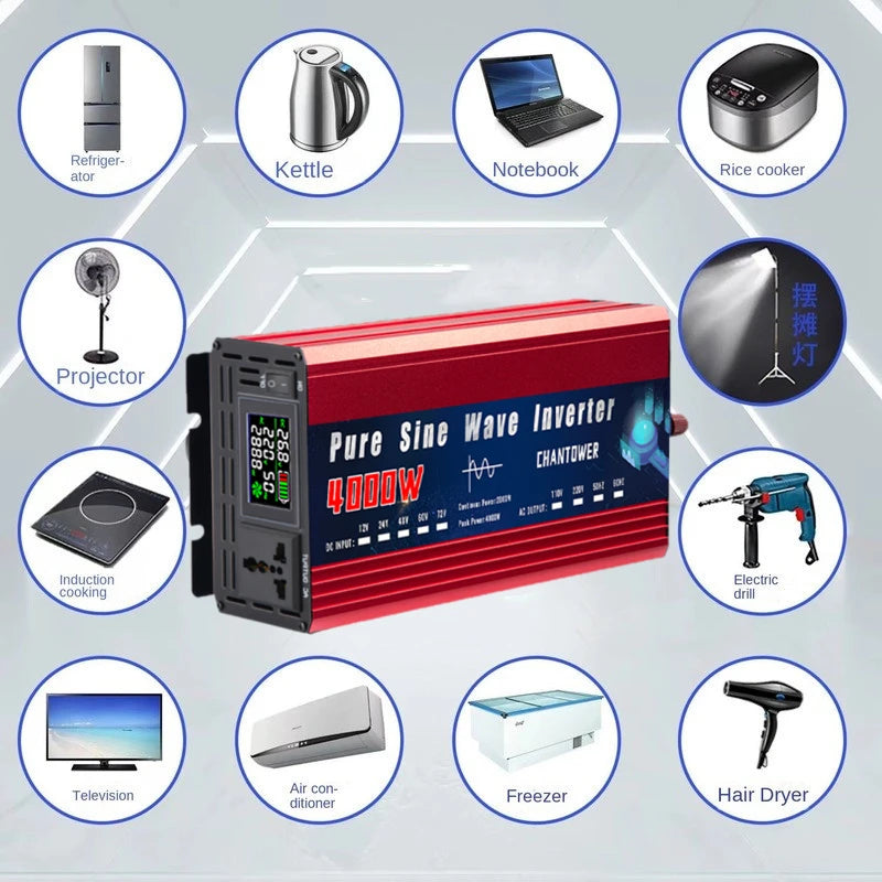 Pure Sine Wave Inverter 12Volt To AC 110v/220v Pure Sine Wave Power Supply Voltage Converter for Car, Solar Inverter
220V 2000W 3000W 4000W DC 12v/24v