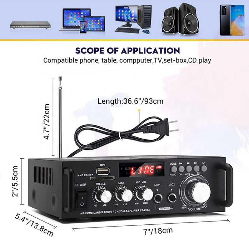 Digital Stereo Amplifier. BT-298A and Bluetooth.